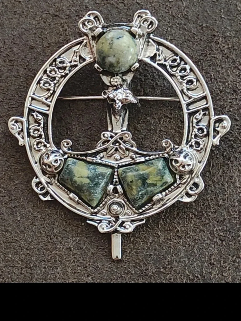 1970s Celtic Revival Connemara Style Silver Tone Brooch & Pendant.
